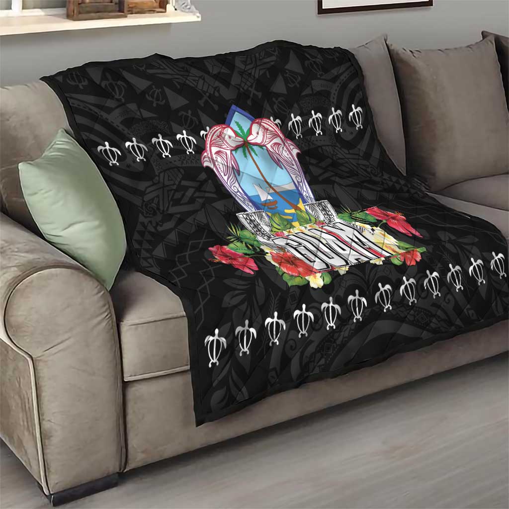 Guam Chamorro Quilt Tribal Latte Stone With Dolphins Black