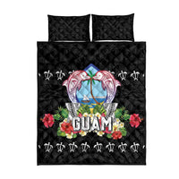 Guam Chamorro Quilt Bed Set Tribal Latte Stone With Dolphins Black