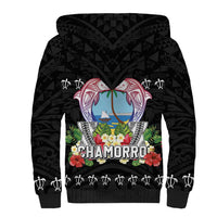 Guam Chamorro Sherpa Hoodie Tribal Latte Stone With Dolphins Black
