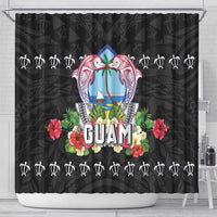 Guam Chamorro Shower Curtain Tribal Latte Stone With Dolphins Black
