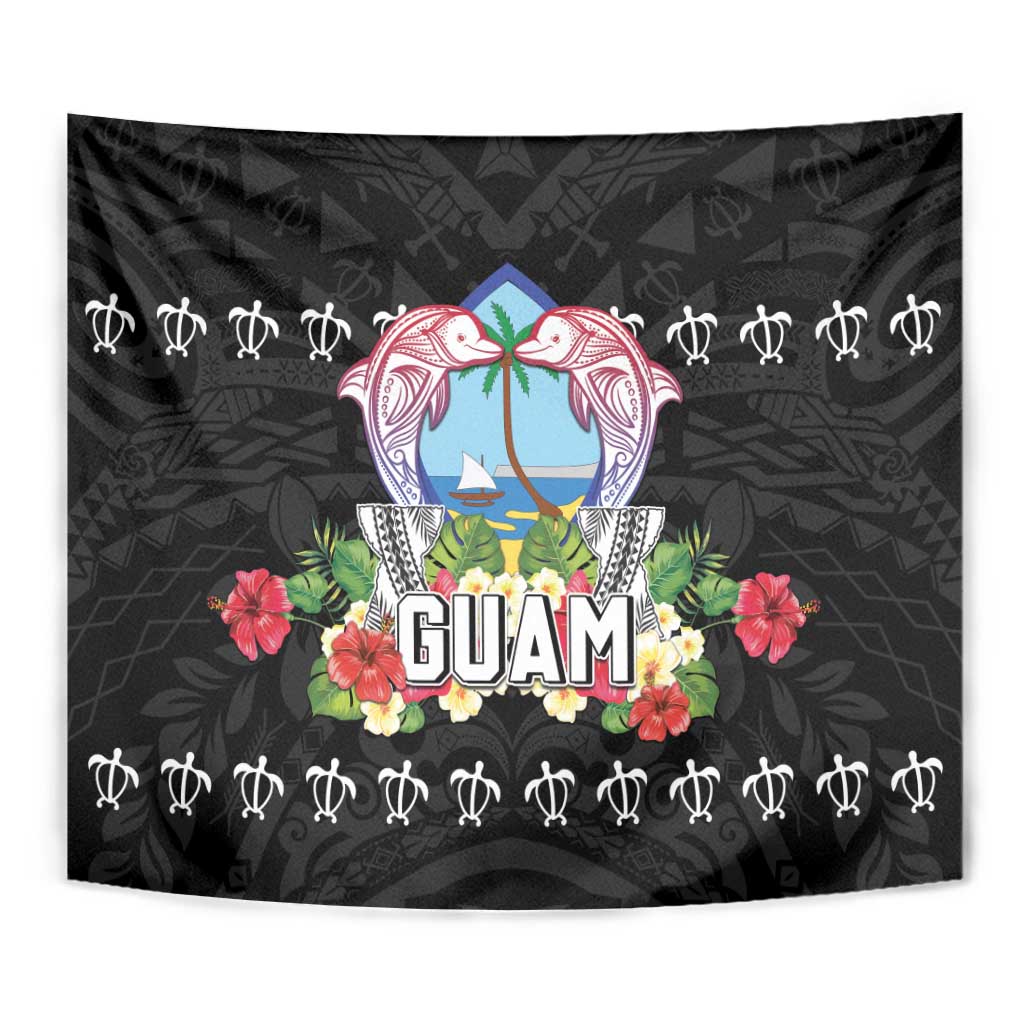 Guam Chamorro Tapestry Tribal Latte Stone With Dolphins Black