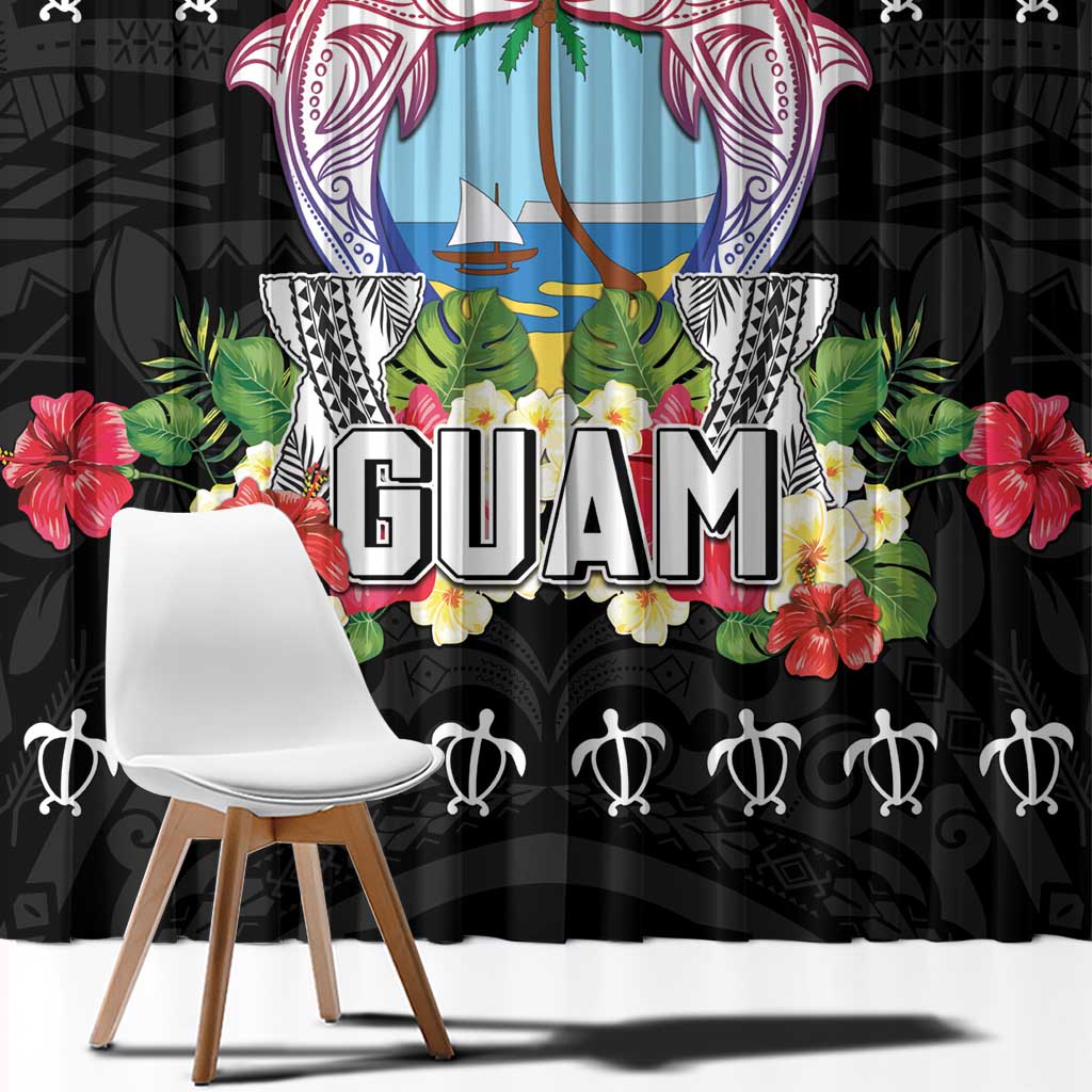 Guam Chamorro Window Curtain Tribal Latte Stone With Dolphins Black LT05 - Polynesian Pride