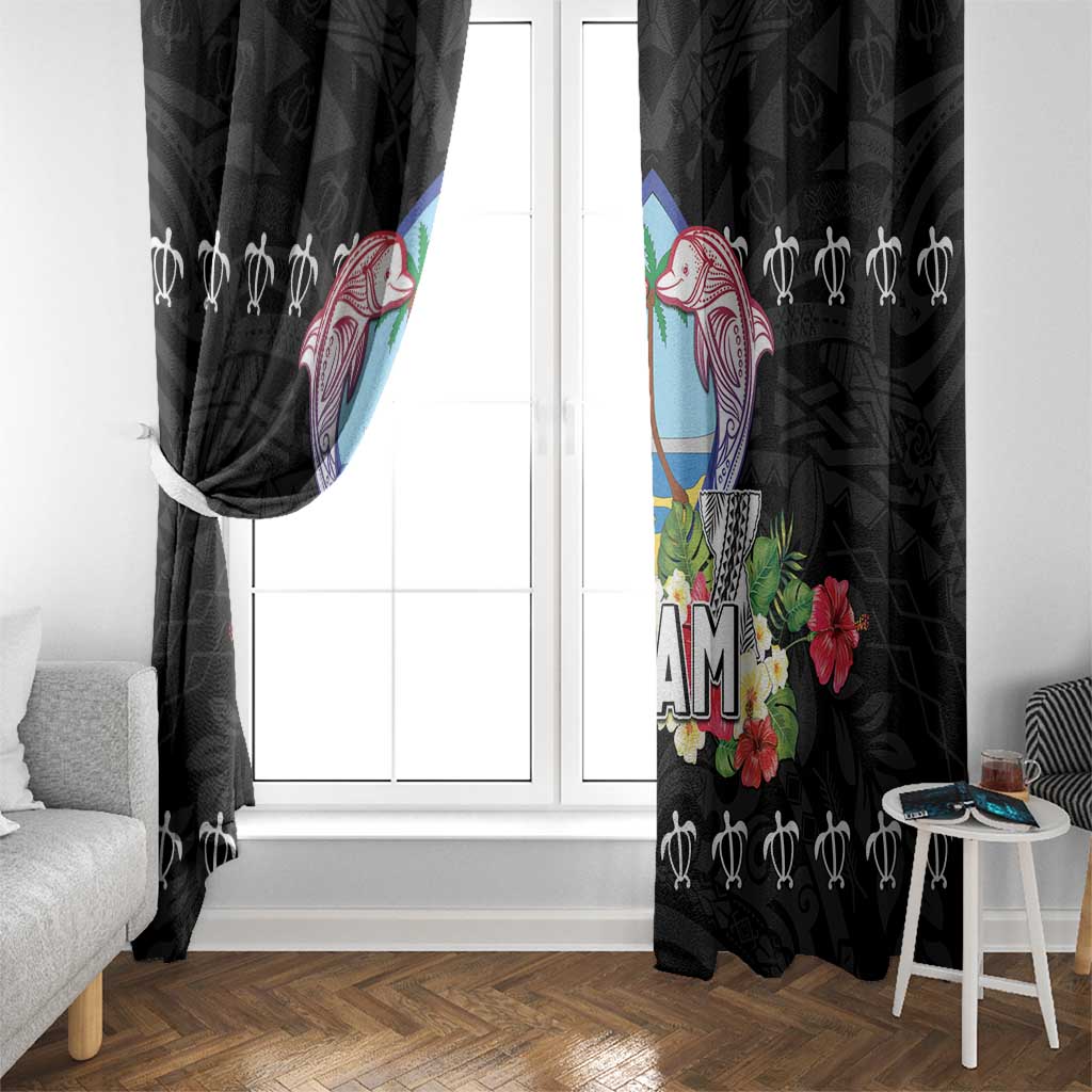 Guam Chamorro Window Curtain Tribal Latte Stone With Dolphins Black LT05 - Polynesian Pride
