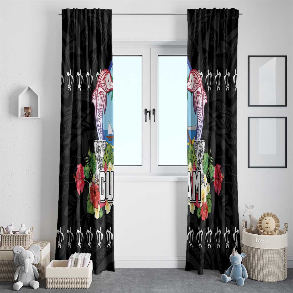 Guam Chamorro Window Curtain Tribal Latte Stone With Dolphins Black LT05 - Polynesian Pride