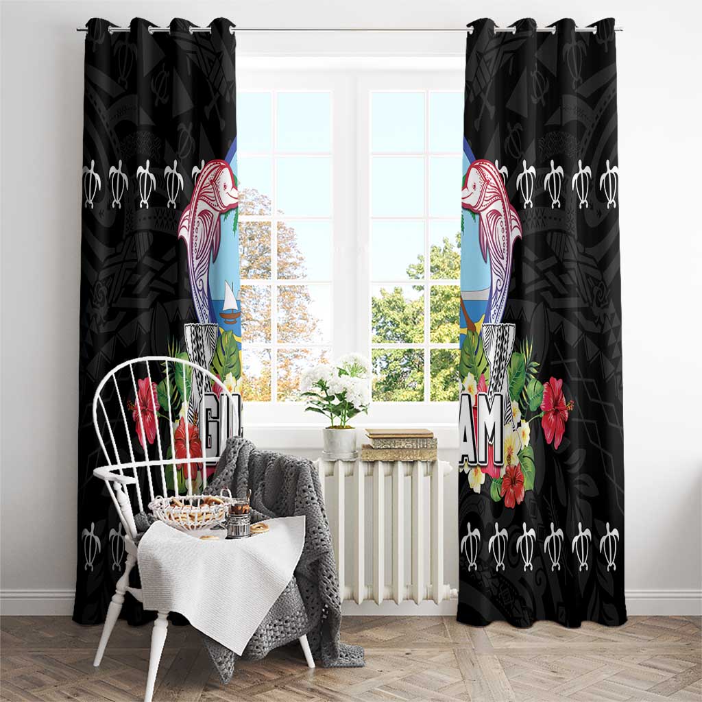 Guam Chamorro Window Curtain Tribal Latte Stone With Dolphins Black LT05 - Polynesian Pride