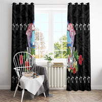 Guam Chamorro Window Curtain Tribal Latte Stone With Dolphins Black LT05 - Polynesian Pride