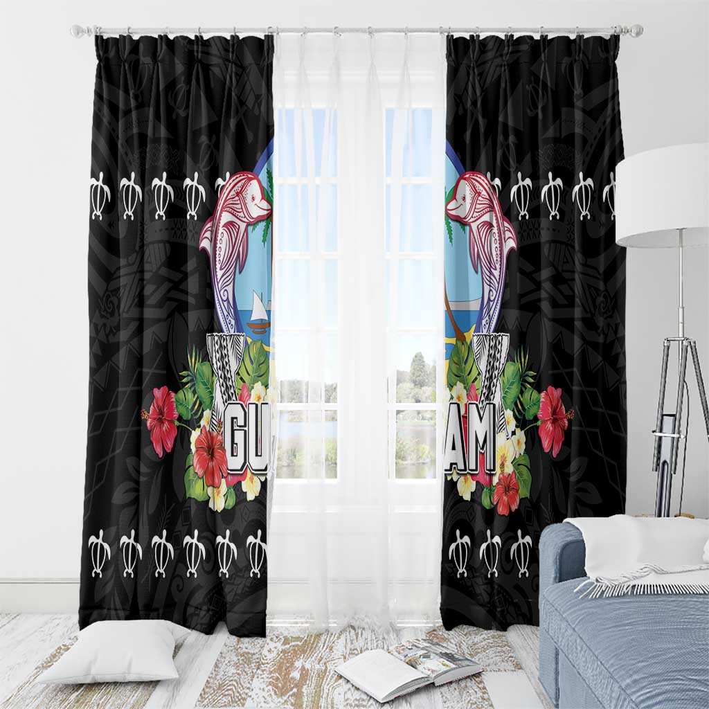 Guam Chamorro Window Curtain Tribal Latte Stone With Dolphins Black LT05 - Polynesian Pride