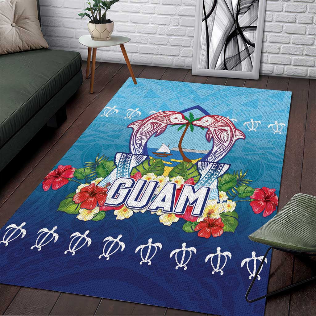 Guam Chamorro Area Rug Tribal Latte Stone With Dolphins Blue