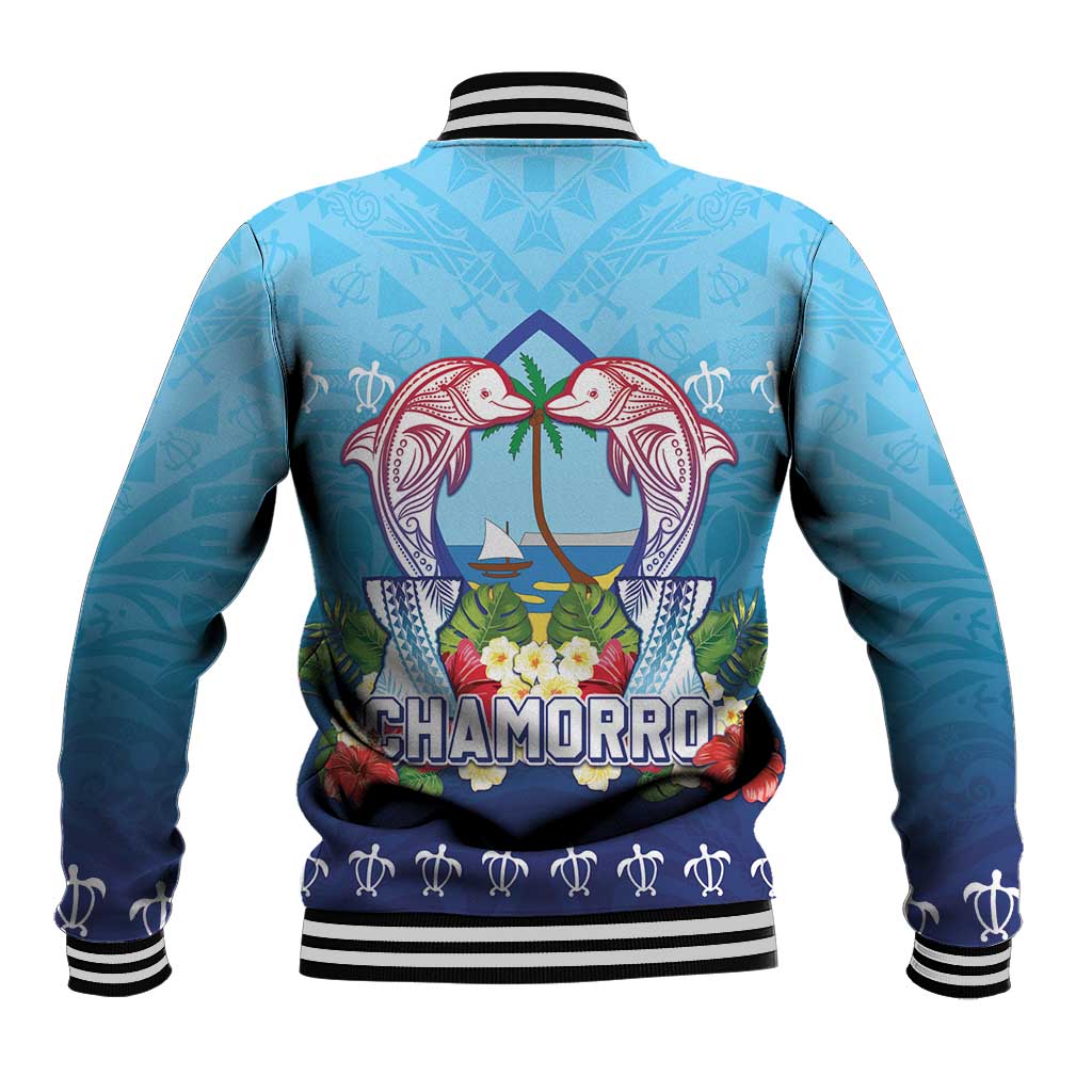 Guam Chamorro Baseball Jacket Tribal Latte Stone With Dolphins Blue