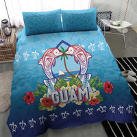 Guam Chamorro Bedding Set Tribal Latte Stone With Dolphins Blue