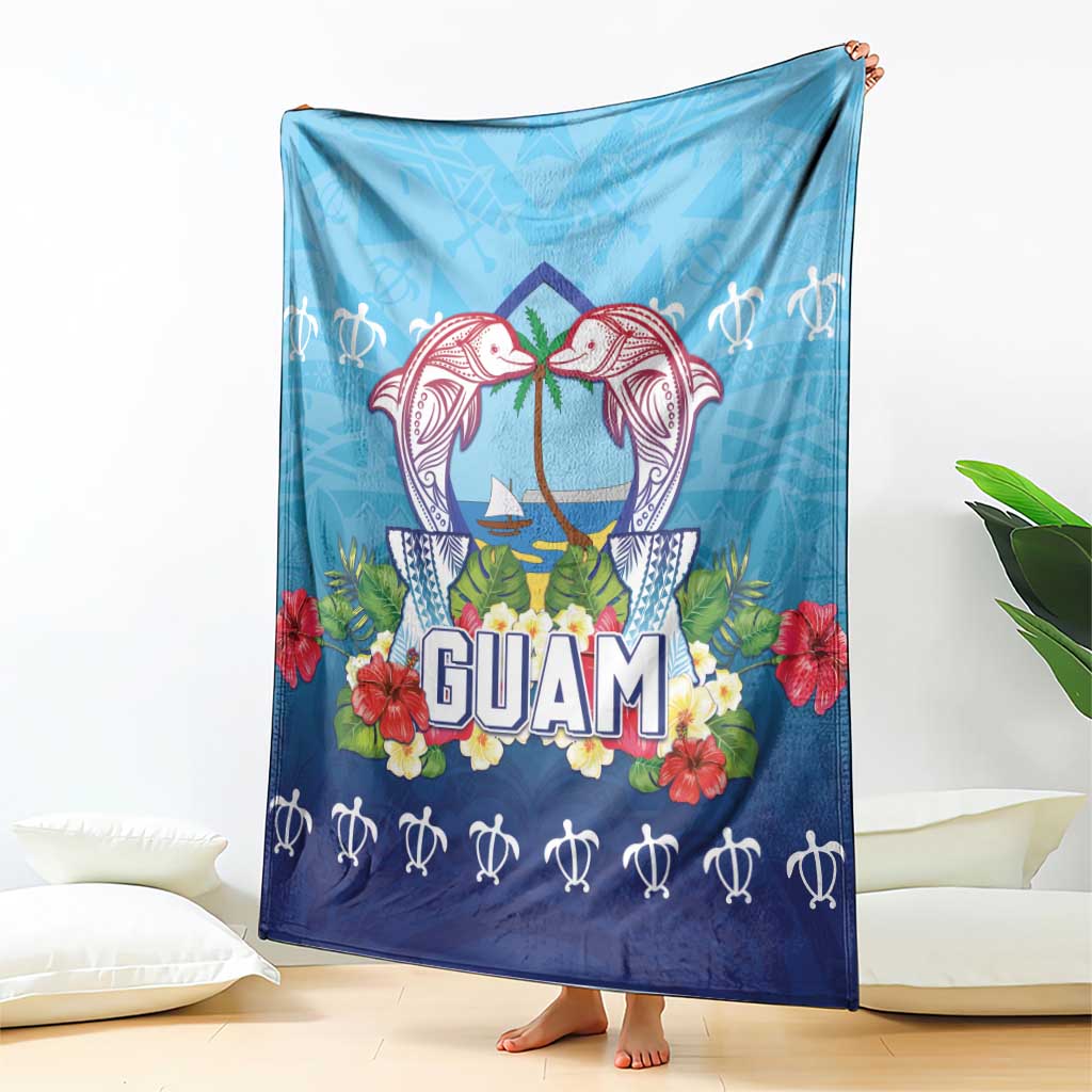 Guam Chamorro Blanket Tribal Latte Stone With Dolphins Blue