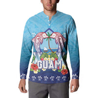 Guam Chamorro Button Sweatshirt Tribal Latte Stone With Dolphins Blue