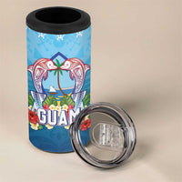 Guam Chamorro 4 in 1 Can Cooler Tumbler Tribal Latte Stone With Dolphins Blue