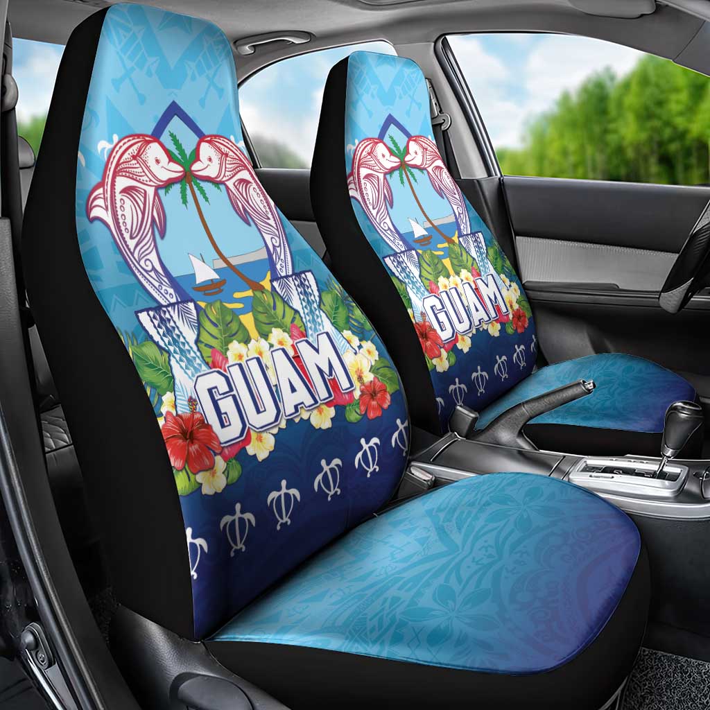 Guam Chamorro Car Seat Cover Tribal Latte Stone With Dolphins Blue