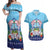 Guam Chamorro Couples Matching Off Shoulder Maxi Dress and Hawaiian Shirt Tribal Latte Stone With Dolphins Blue