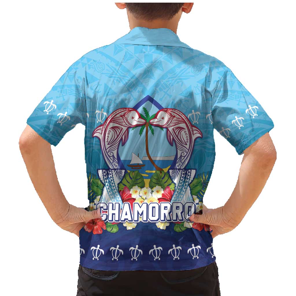 Guam Chamorro Family Matching Mermaid Dress and Hawaiian Shirt Tribal Latte Stone With Dolphins Blue