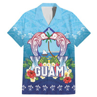 Guam Chamorro Family Matching Mermaid Dress and Hawaiian Shirt Tribal Latte Stone With Dolphins Blue