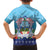 Guam Chamorro Family Matching Off Shoulder Short Dress and Hawaiian Shirt Tribal Latte Stone With Dolphins Blue