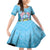 Guam Chamorro Family Matching Off Shoulder Short Dress and Hawaiian Shirt Tribal Latte Stone With Dolphins Blue