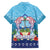 Guam Chamorro Family Matching Off Shoulder Short Dress and Hawaiian Shirt Tribal Latte Stone With Dolphins Blue