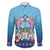 Guam Chamorro Family Matching Off Shoulder Short Dress and Hawaiian Shirt Tribal Latte Stone With Dolphins Blue