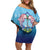 Guam Chamorro Family Matching Off Shoulder Short Dress and Hawaiian Shirt Tribal Latte Stone With Dolphins Blue
