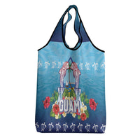 Guam Chamorro Grocery Bag Tribal Latte Stone With Dolphins Blue