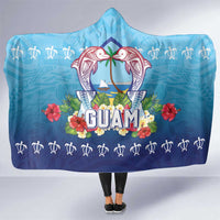 Guam Chamorro Hooded Blanket Tribal Latte Stone With Dolphins Blue
