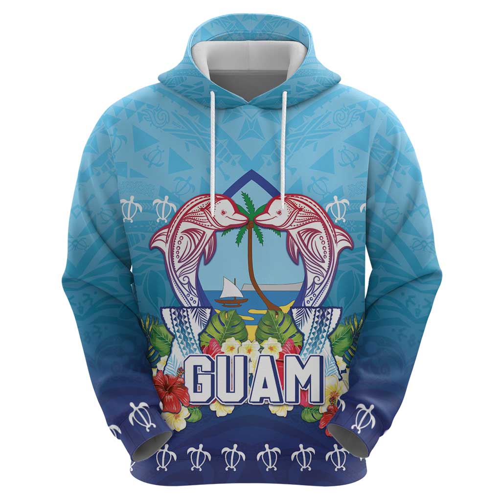 Guam Chamorro Hoodie Tribal Latte Stone With Dolphins Blue
