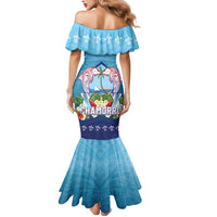 Guam Chamorro Mermaid Dress Tribal Latte Stone With Dolphins Blue