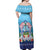 Guam Chamorro Off Shoulder Maxi Dress Tribal Latte Stone With Dolphins Blue