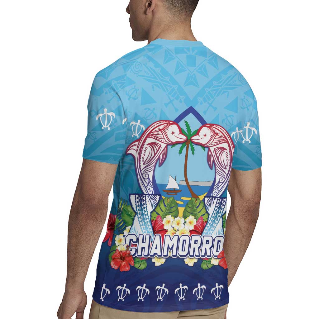 Guam Chamorro Rugby Jersey Tribal Latte Stone With Dolphins Blue