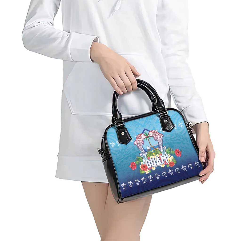 Guam Chamorro Shoulder Handbag Tribal Latte Stone With Dolphins Blue