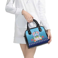 Guam Chamorro Shoulder Handbag Tribal Latte Stone With Dolphins Blue