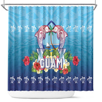 Guam Chamorro Shower Curtain Tribal Latte Stone With Dolphins Blue