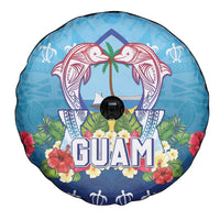 Guam Chamorro Spare Tire Cover Tribal Latte Stone With Dolphins Blue