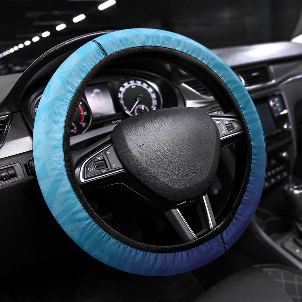Guam Chamorro Steering Wheel Cover Tribal Latte Stone With Dolphins Blue