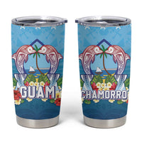 Guam Chamorro Tumbler Cup Tribal Latte Stone With Dolphins Blue