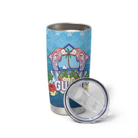 Guam Chamorro Tumbler Cup Tribal Latte Stone With Dolphins Blue