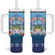 Guam Chamorro Tumbler With Handle Tribal Latte Stone With Dolphins Blue