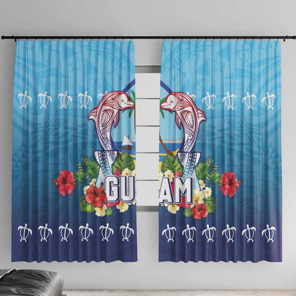 Guam Chamorro Window Curtain Tribal Latte Stone With Dolphins Blue LT05 With Hooks Blue - Polynesian Pride