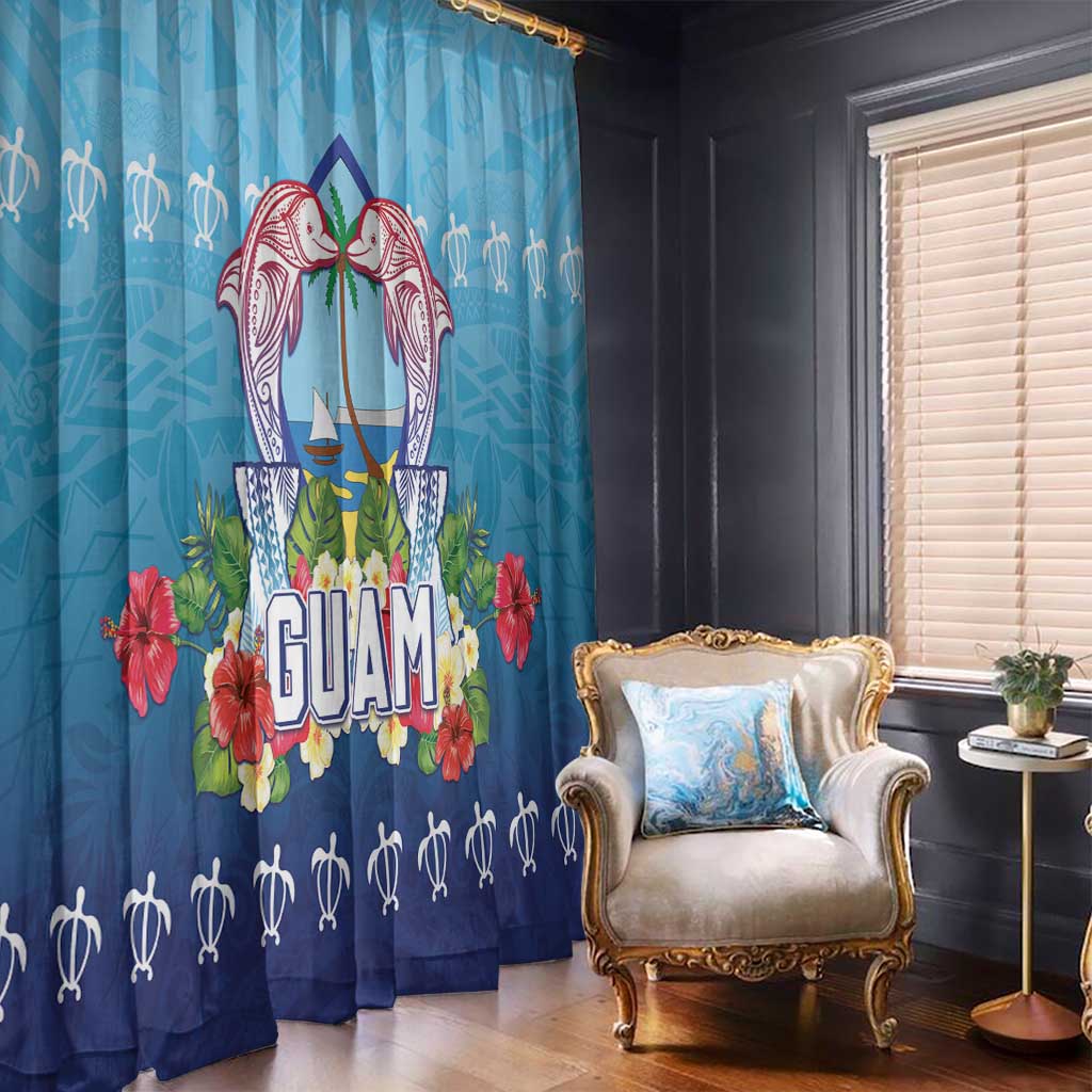Guam Chamorro Window Curtain Tribal Latte Stone With Dolphins Blue LT05 - Polynesian Pride