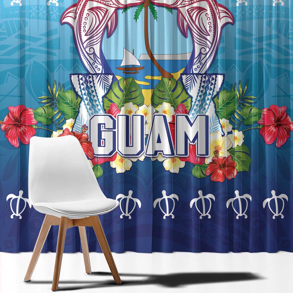 Guam Chamorro Window Curtain Tribal Latte Stone With Dolphins Blue LT05 - Polynesian Pride