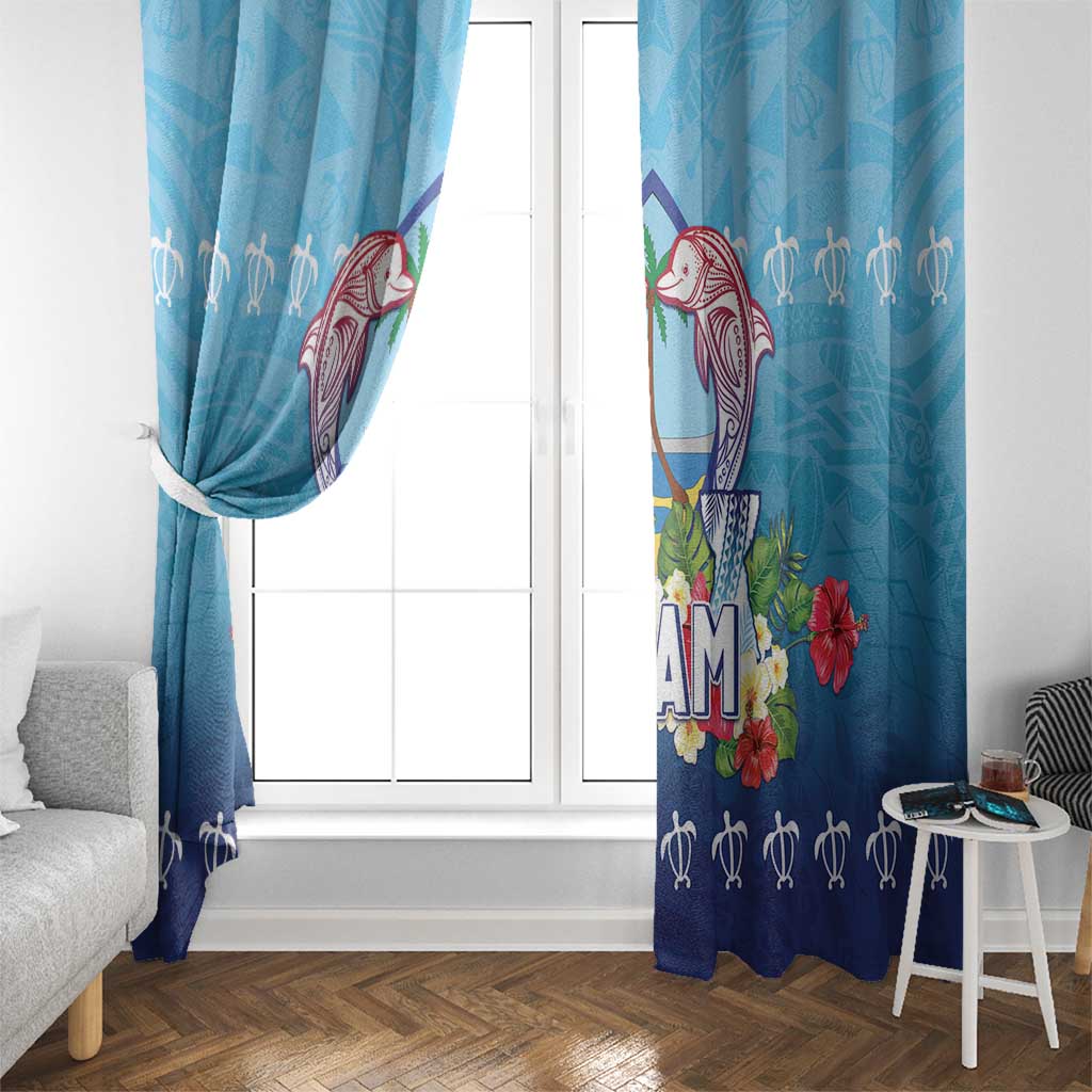 Guam Chamorro Window Curtain Tribal Latte Stone With Dolphins Blue LT05 - Polynesian Pride