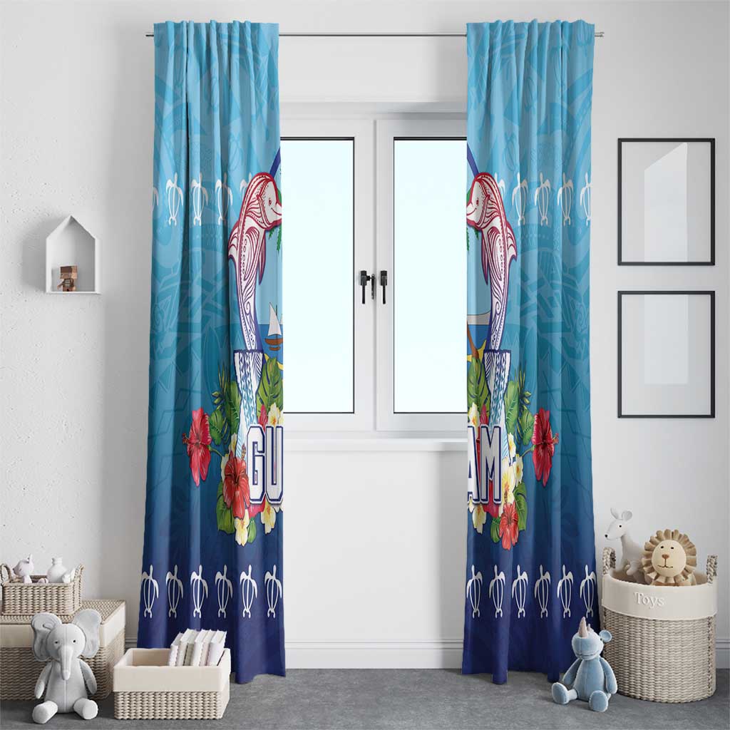 Guam Chamorro Window Curtain Tribal Latte Stone With Dolphins Blue LT05 - Polynesian Pride