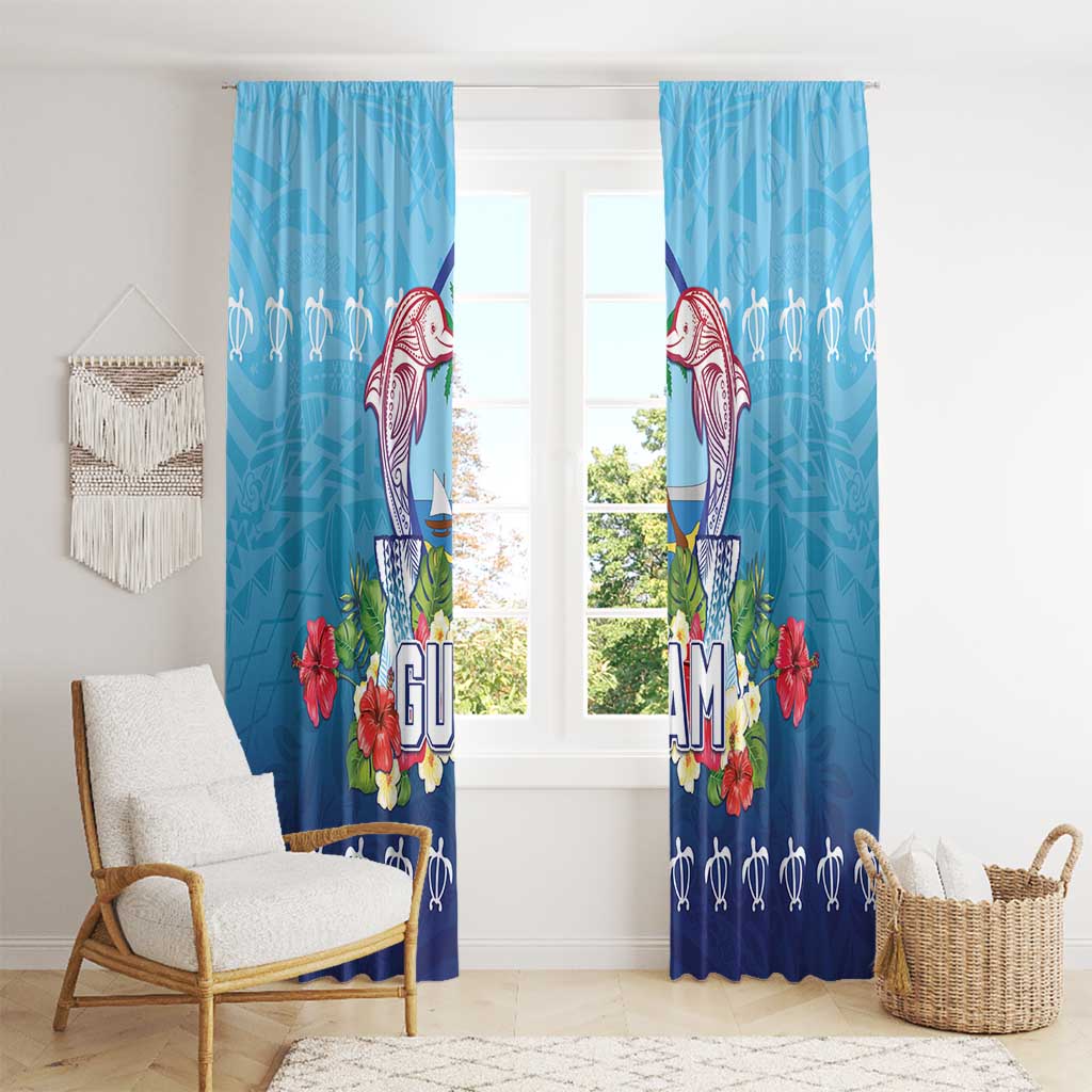 Guam Chamorro Window Curtain Tribal Latte Stone With Dolphins Blue LT05 - Polynesian Pride