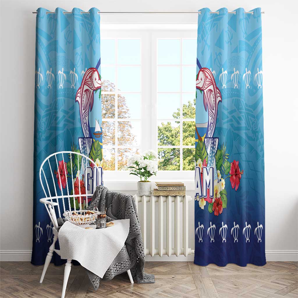 Guam Chamorro Window Curtain Tribal Latte Stone With Dolphins Blue LT05 - Polynesian Pride