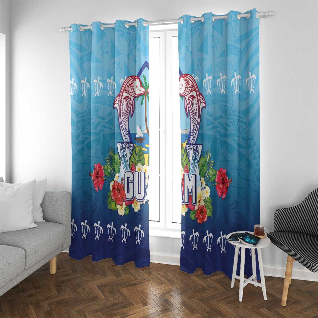 Guam Chamorro Window Curtain Tribal Latte Stone With Dolphins Blue LT05 With Grommets Blue - Polynesian Pride