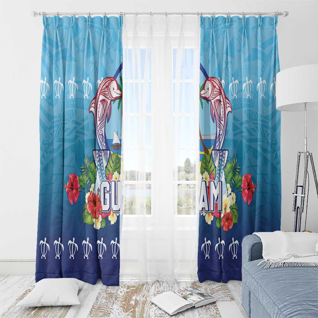 Guam Chamorro Window Curtain Tribal Latte Stone With Dolphins Blue LT05 - Polynesian Pride