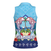 Guam Chamorro Women Sleeveless Polo Shirt Tribal Latte Stone With Dolphins Blue